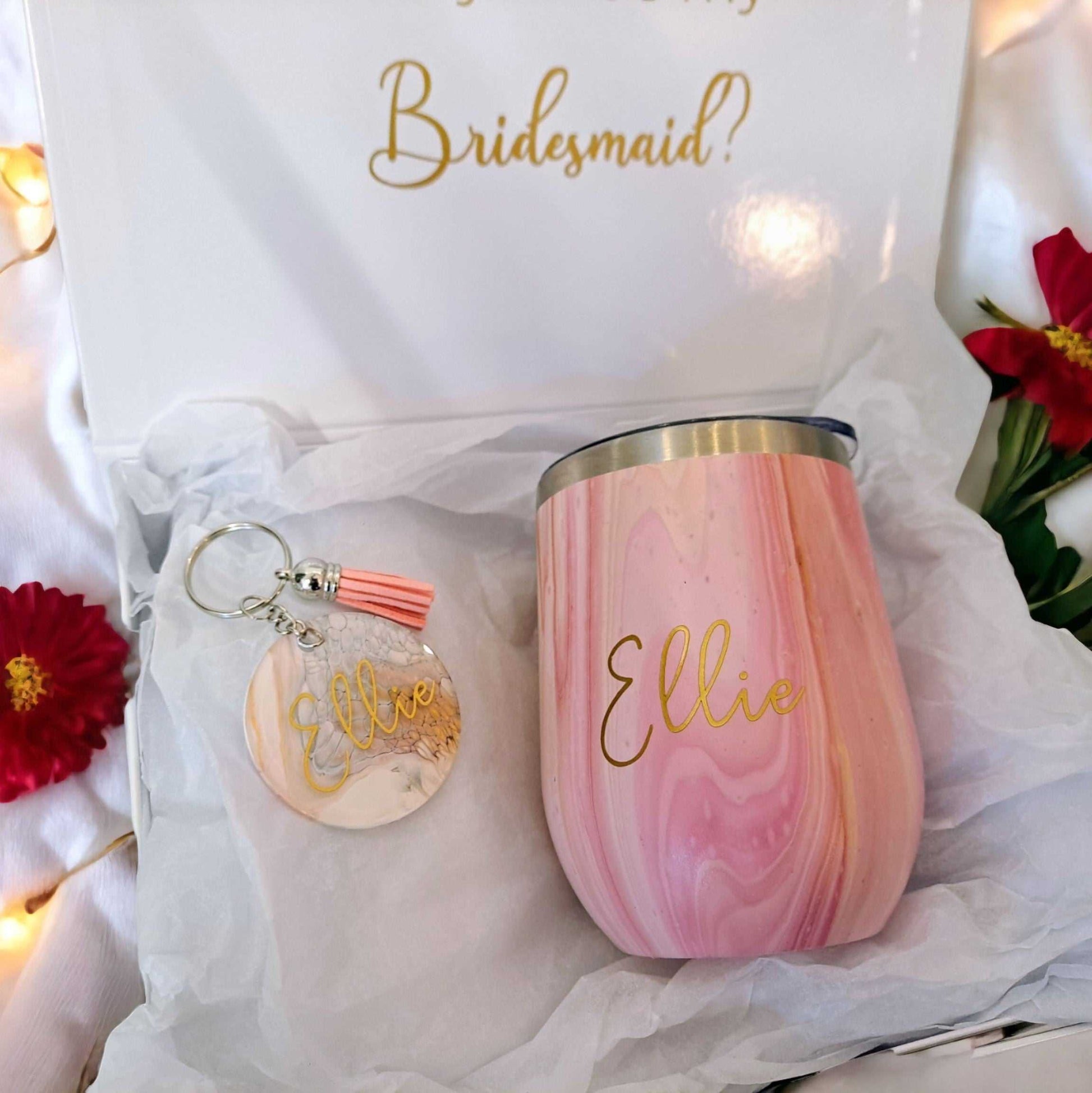 Be My Bridesmaid Drinkware and Keychain Gift Set Lilly Loves Gifts 