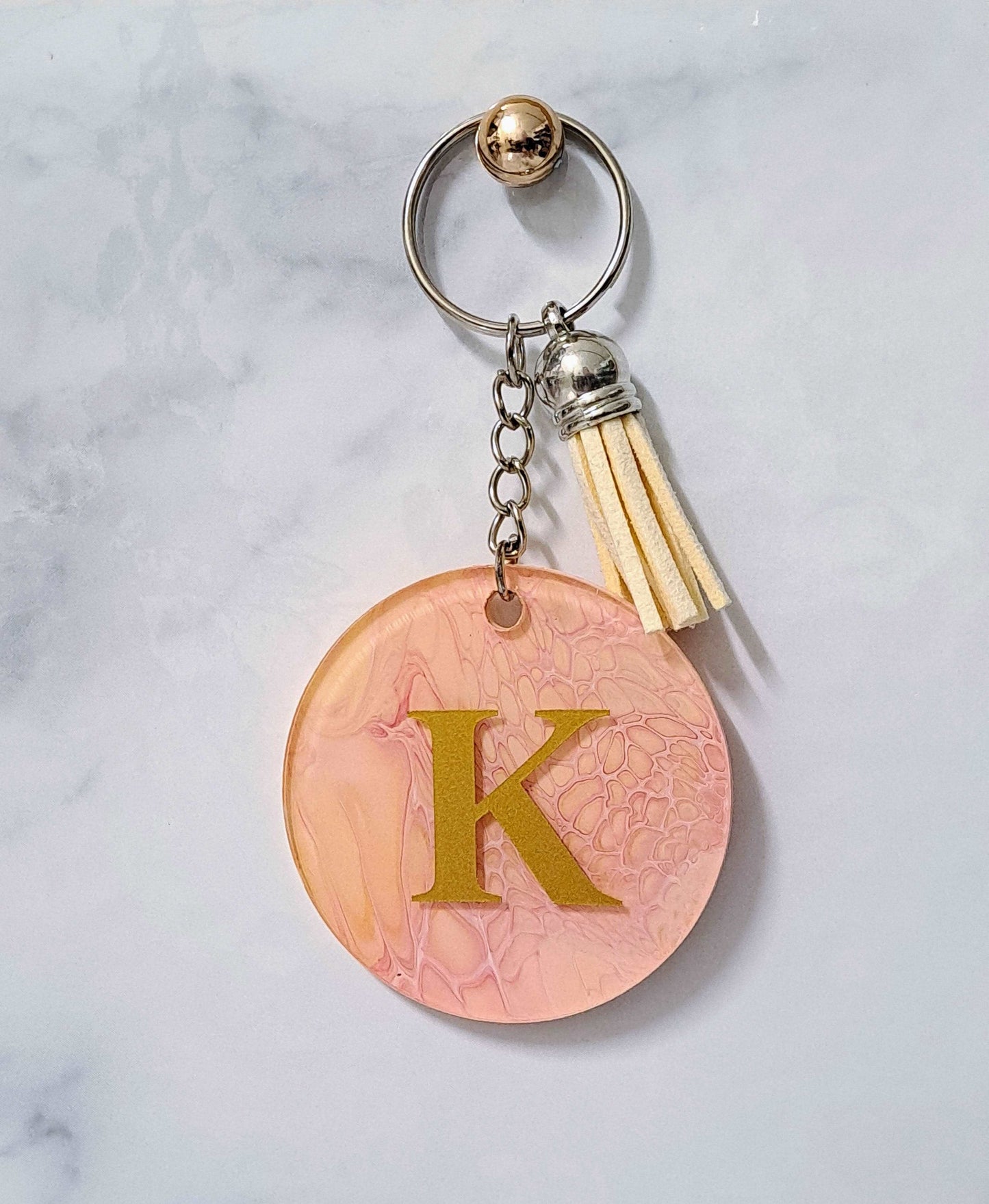 Keychain with Monogram Letter Lilly Loves Gifts Apricot 