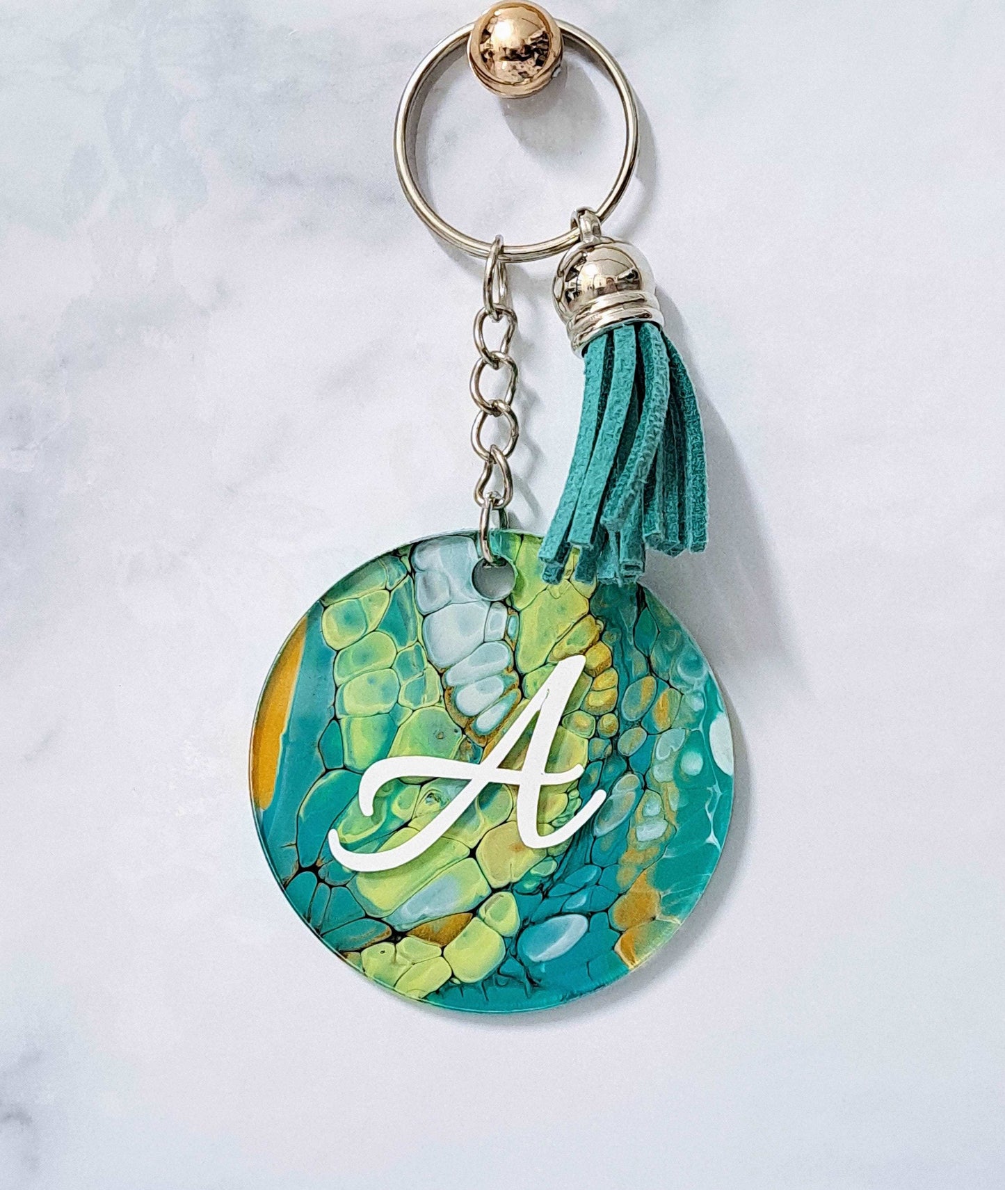 Keychain with Monogram Letter Lilly Loves Gifts Peridot and Emerald 