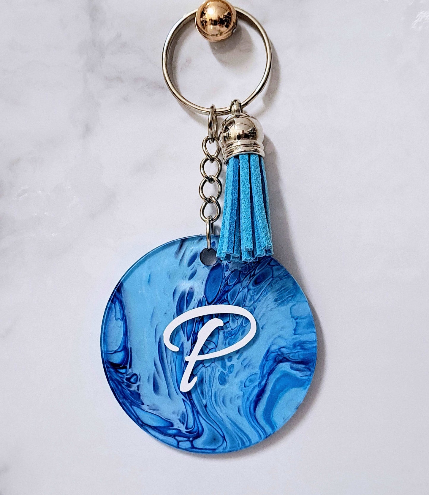 Keychain with Monogram Letter Lilly Loves Gifts Sapphire Blue 