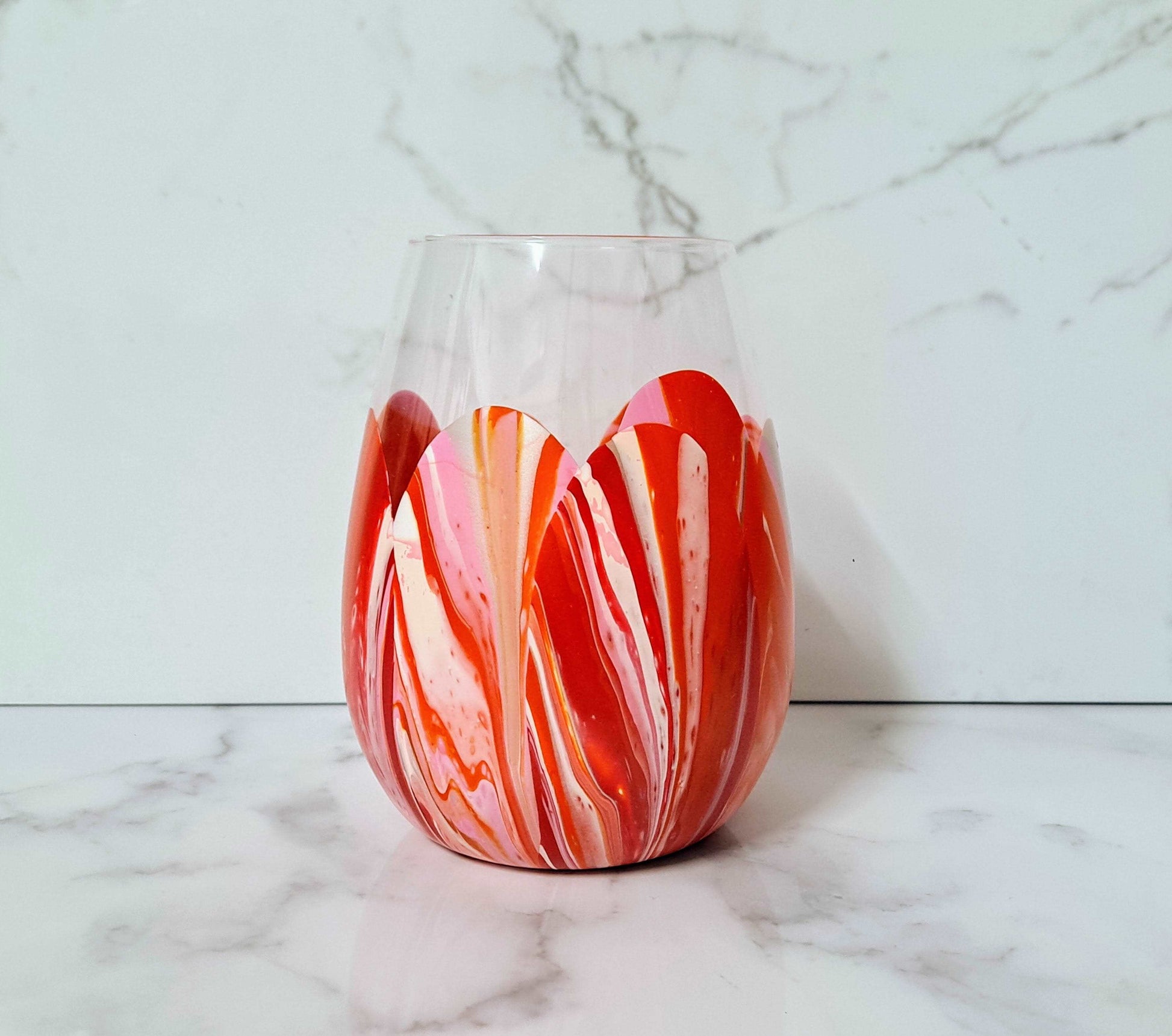 Stemless Wine Glass - Limited Colours Lilly Loves Gifts Salmon Pink and Red 