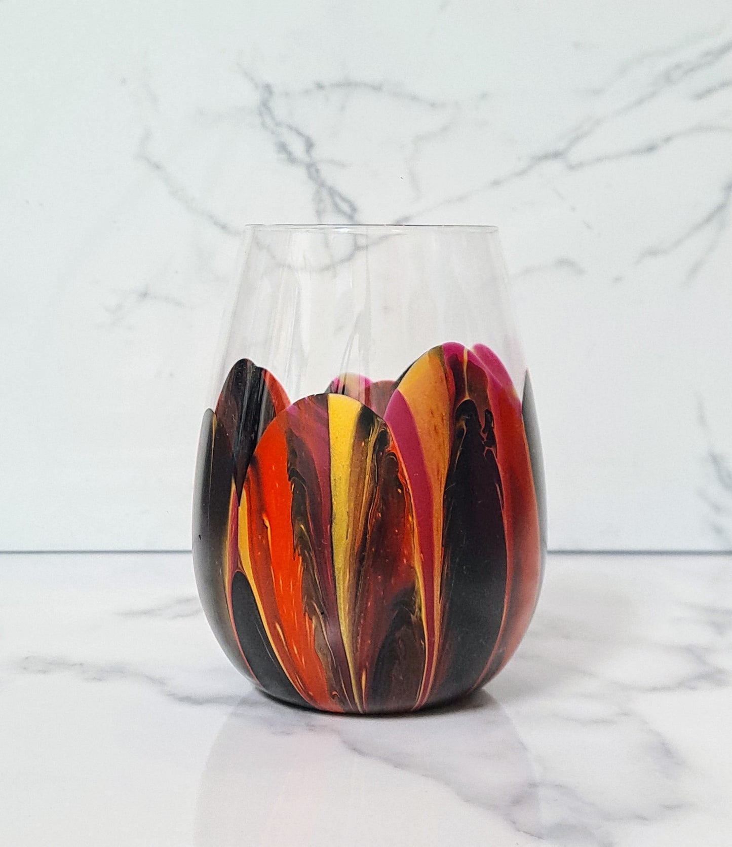 Stemless Wine Glass - Limited Colours Lilly Loves Gifts Red Gold and Black 